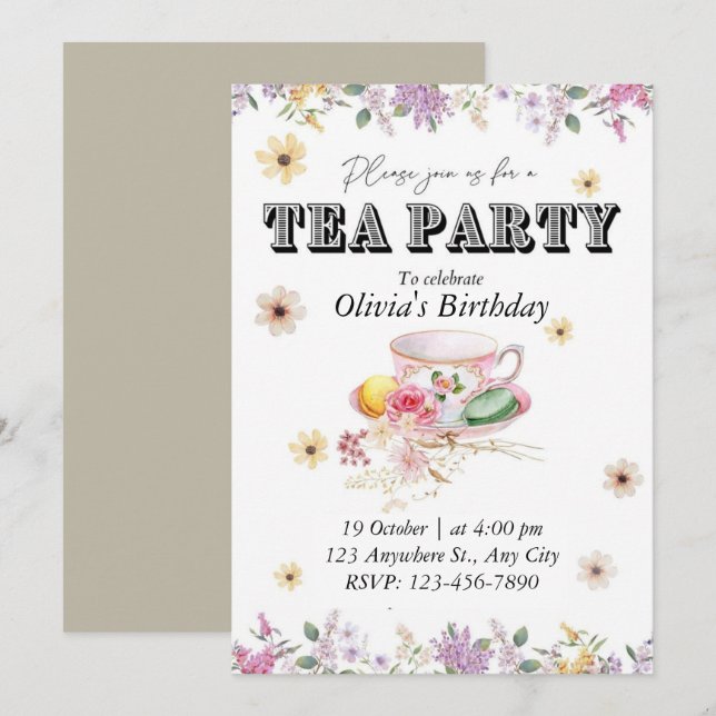 Wildflower Tea Party Birthday Invitation (Front/Back)