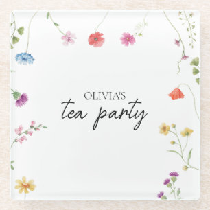 Wildflower Tea Party Bridal shower Glass Coaster