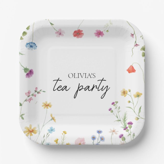 Wildflower Tea Party Bridal shower Paper Plate (Front)