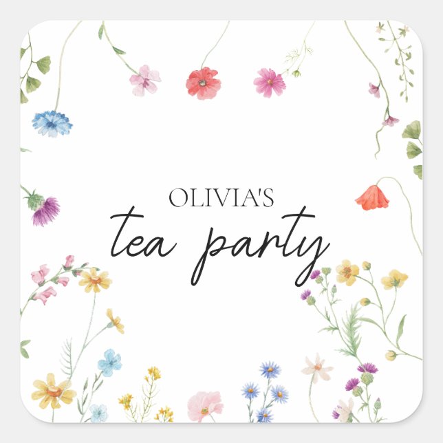 Wildflower Tea Party Bridal shower Square Sticker (Front)