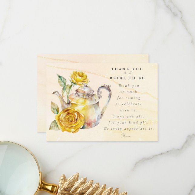 Wildflower tea party bridal shower  thank you card (Front/Back In Situ)