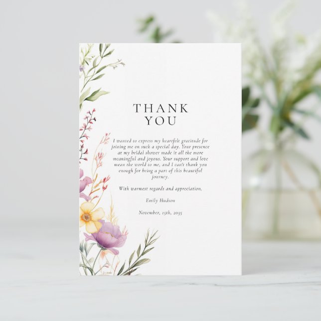 Wildflower Tea Party Bridal Shower Thank You Card (Standing Front)