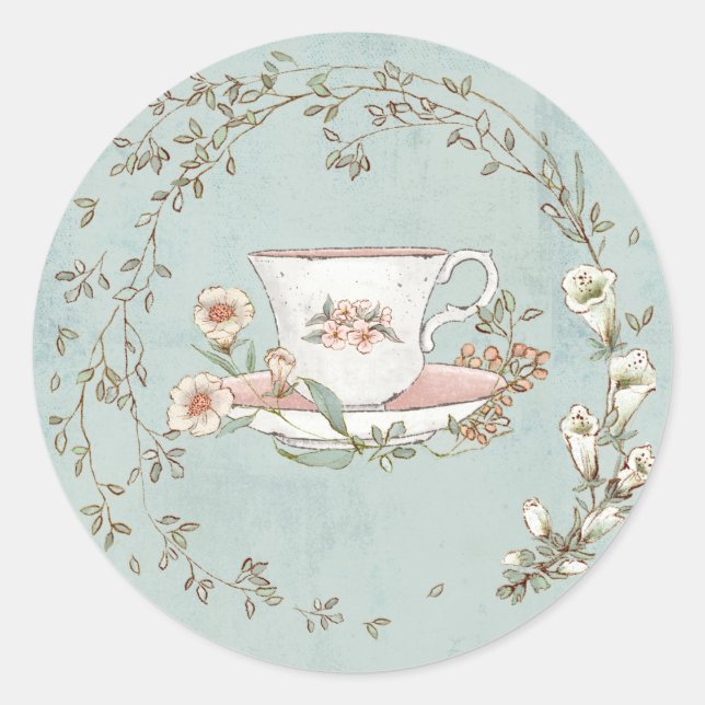 Wildflower Tea Party Classic Round Sticker (Front)