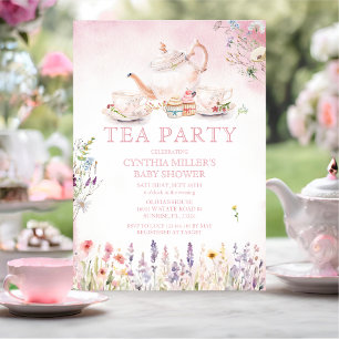 Wildflower Tea Party Pink Floral Baby Shower Invitation