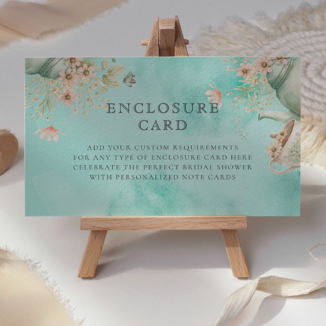 Wildflower Tea Party Teal Blue Bridal Shower Enclosure Card (Creator Uploaded)