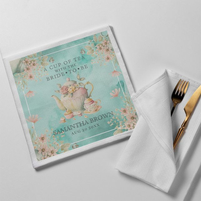 Wildflower Tea Party Teal Blue Bridal Shower Napkin (Creator Uploaded)