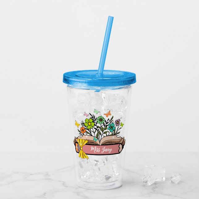 Wildflower Teacher Name, Personalised Teacher,gift Acrylic Tumbler (Back Ice)