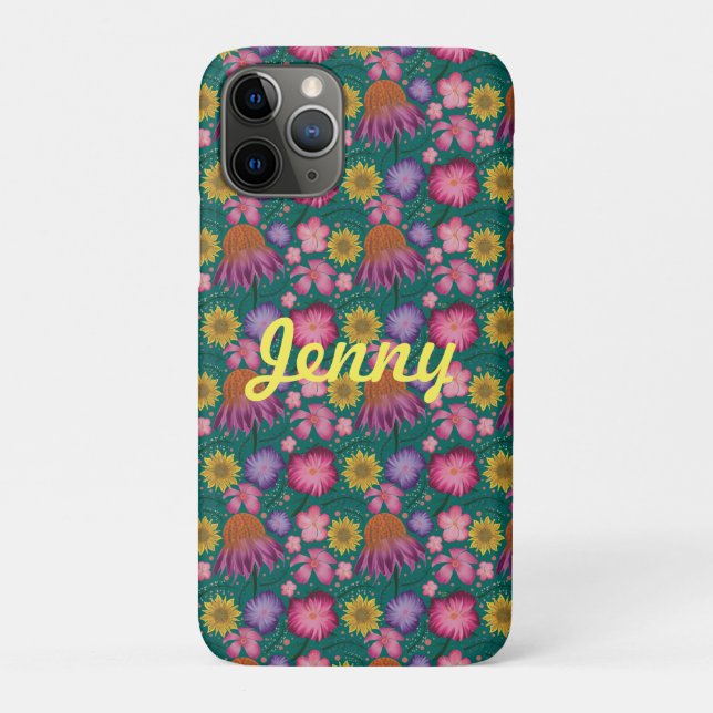 Wildflower Teal Floral Personalised  Case-Mate iPhone Case (Back)