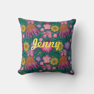 Wildflower Teal Floral Personalised Cushion