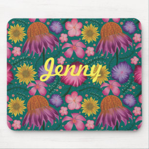 Wildflower Teal Floral Personalised Mouse Mat