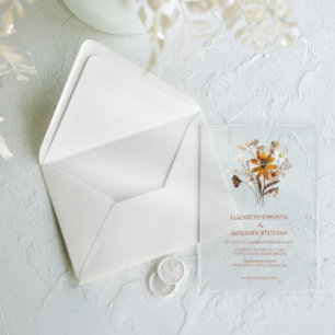 Wildflower Terracotta Boho Chic Garden Wedding Acrylic Invitations