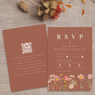 Wildflower Terracotta Meal Options QR Code Wedding RSVP Card