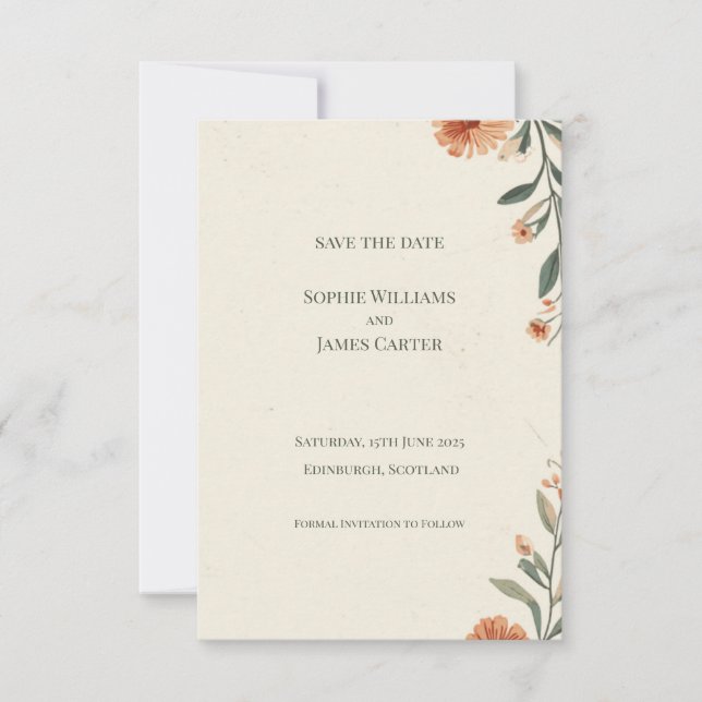 Wildflower Terracotta Wedding Save The Date Card | (Front)