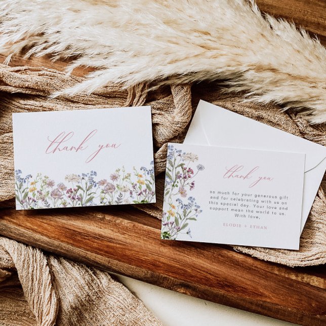 Wildflower Thank You Card Pink Floral Boho Flowers (Creator Uploaded)