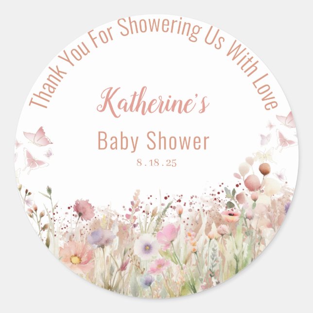  Wildflower Thank You Girl Baby Shower   Classic Round Sticker (Front)