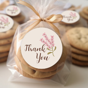 Wildflower Thank You Simple Pretty Pink Botanical Classic Round Sticker