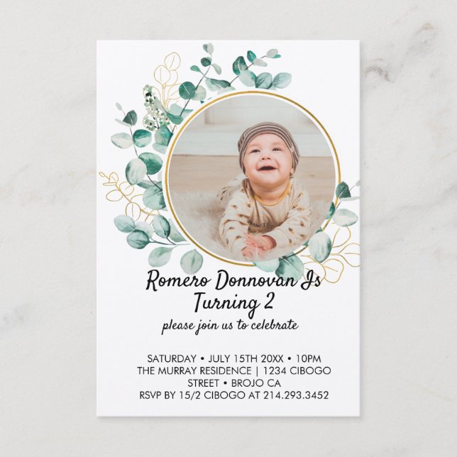 Wildflower Theme Boy 2st Birthday Invitation Card (Front)