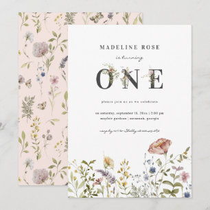 Wildflower Theme Girl 1st Birthday Invitation