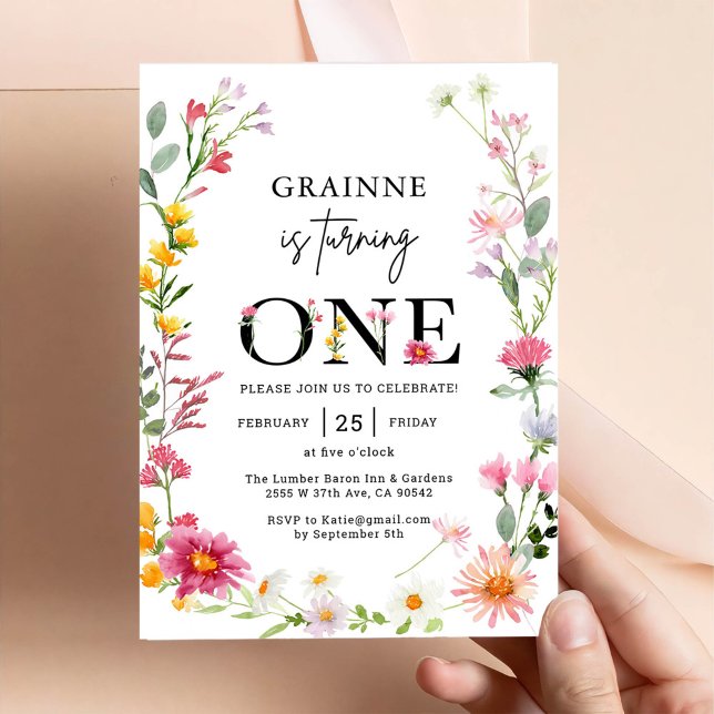 Wildflower Theme Girl 1st Birthday Invitation (Creator Uploaded)