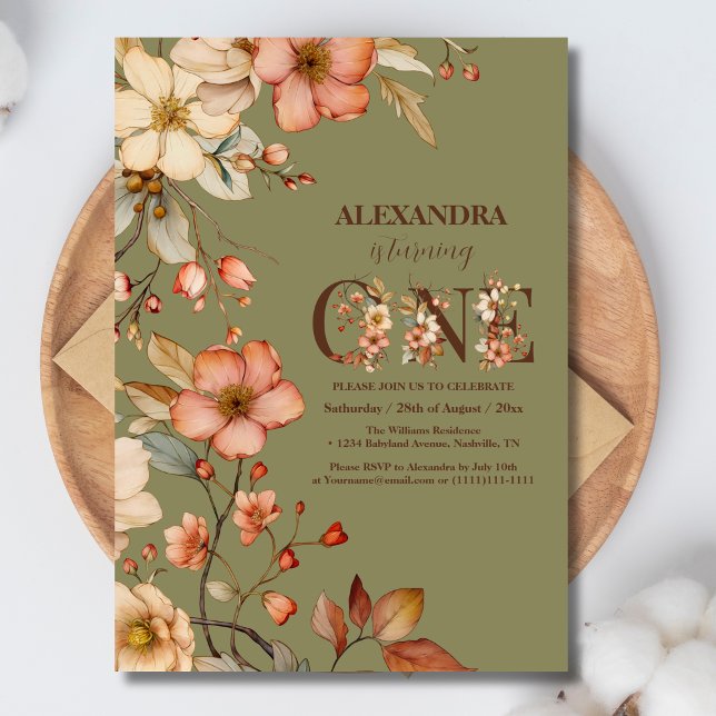 Wildflower Theme Girl 1st Birthday Invitation (Creator Uploaded)