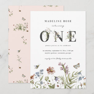 Wildflower Theme Girl 1st Birthday  Invitation