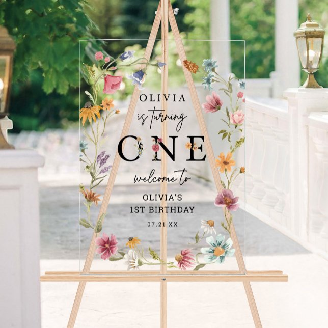 Wildflower Theme Girl 1st Birthday Welcome Acrylic Sign (Creator Uploaded)