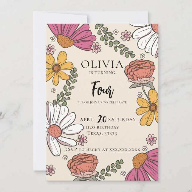 Wildflower Theme Girl Birthday  Invitation (Front)