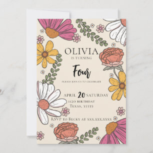 Wildflower Theme Girl Birthday Invitation