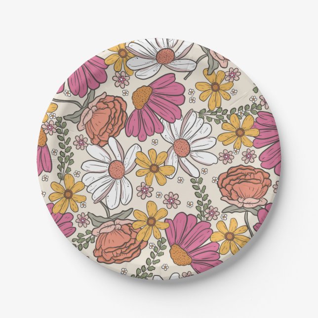 Wildflower Theme Girl Birthday  Invitation Paper Plate (Front)