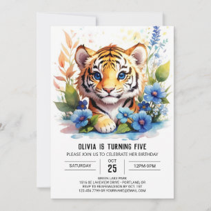 Wildflower Tiger Boy Birthday Invitation