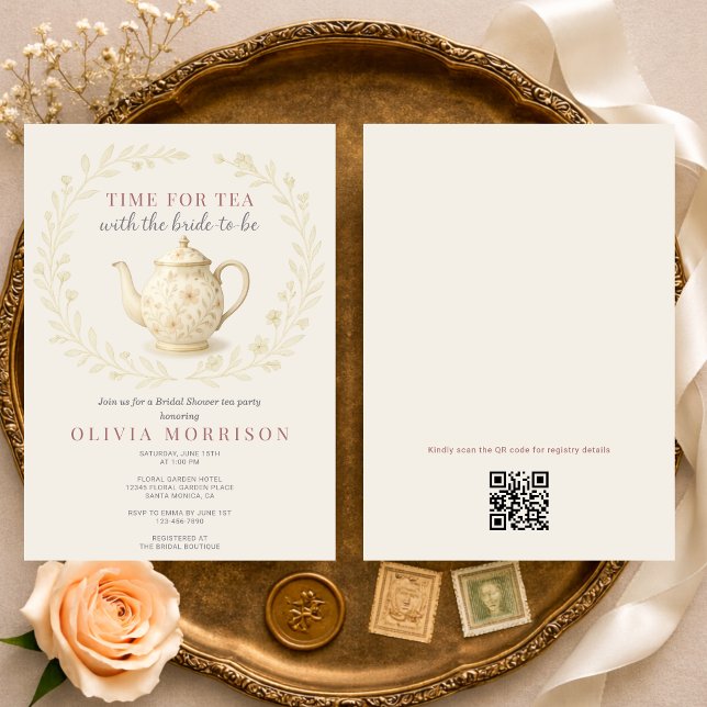 Wildflower Time for Tea QR Code Bridal Shower Invitation (Creator Uploaded)