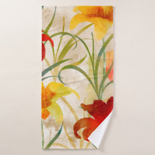 Wildflower tulip flower pattern in a watercolor st bath towel