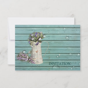 wildflower turquoise barn wood country wedding invitation
