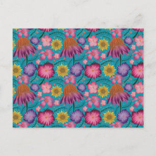 Wildflower Turquoise Floral Pattern Postcard