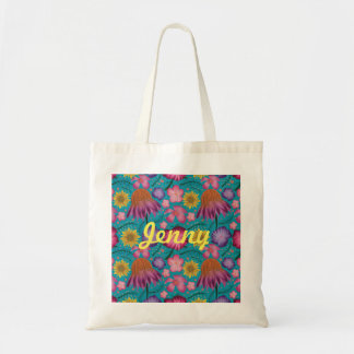 Wildflower Turquoise Floral Personalised Tote Bag
