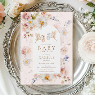 Wildflower Twin Boy and Girl Baby Shower Invitation