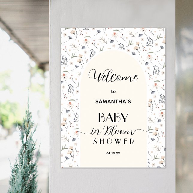 Wildflower Unisex Baby Shower Welcome Poster (Wildflower ivory unisex baby shower welcome poster, PRINTED and/or INSTANT DOWNLOAD)