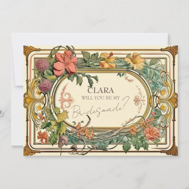 Wildflower Victorian Ornate Border Wedd Bridesmade Invitation (Front)