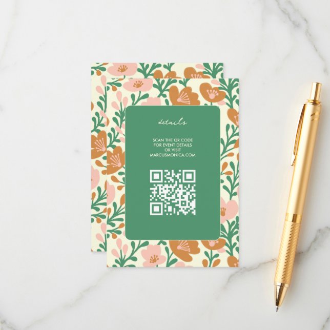 Wildflower Vines Pink Green Custom WEDDING  Enclosure Card (Front/Back In Situ)