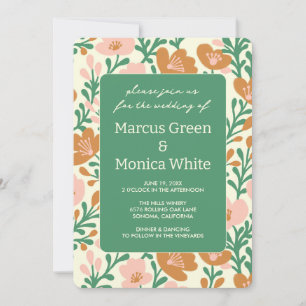 Wildflower Vines Pink Green Custom WEDDING Invitation