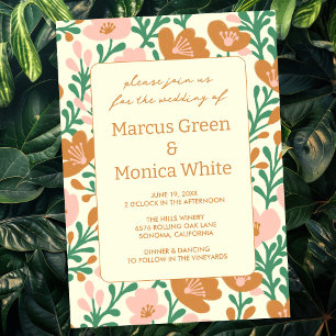 Wildflower Vines Pink Green Custom WEDDING  Invitation