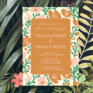 Wildflower Vines Pink Green Custom WEDDING  Invitation
