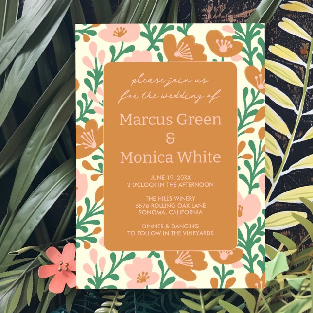 Wildflower Vines Pink Green Custom WEDDING  Invitation (Wildflower Vines Pink Green Custom WEDDING Invitation
)
