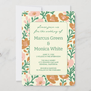 Wildflower Vines Pink Green Custom WEDDING Invitation
