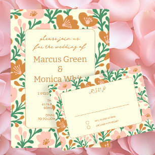 Wildflower Vines Pink Green Custom WEDDING  RSVP Card