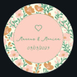 Wildflower Vines Pink Green Elegant Wedding Custom Classic Round Sticker<br><div class="desc">Perfect floral pattern sticker for a custom wedding, engagement, bridal shower, or birthday. Click "personalise" to add your own text, change the colours, layouts and fonts. I have matching envelopes, invitations, RSVP cards, napkins, paper plates, cups, menus, gift boxes, thank you cards and more! Check out my shop for lots...</div>