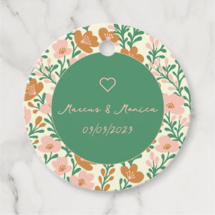 Wildflower Vines Pink Green Elegant Wedding Custom Favour Tags