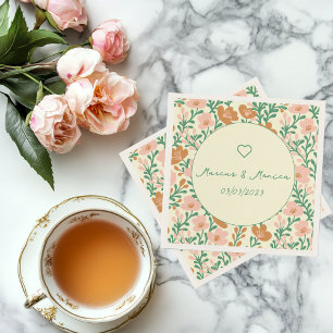 Wildflower Vines Pink Green Elegant Wedding Custom Napkin