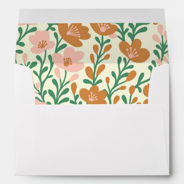 Wildflower Vines Pink Green Floral Chic Custom Envelope (Back (Bottom))