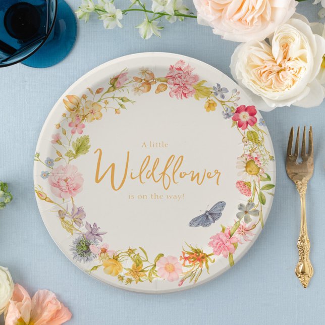 Wildflower Vintage Botanical Baby Shower Paper Plate (Creator Uploaded)